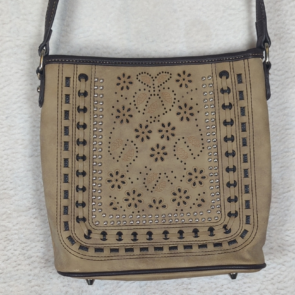 American Bling Tan Studded Leather‎ Shoulder Bag